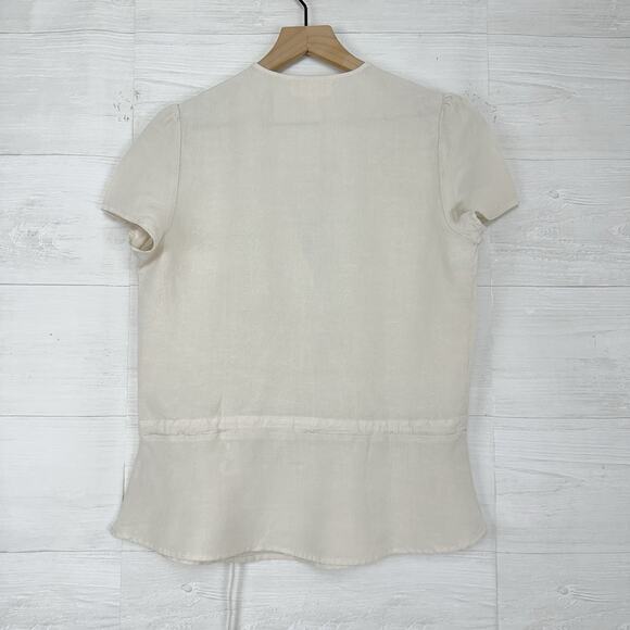 Anthropologie Cloth & Stone Peplum Top XS Linen Blend Preppy Neutral Minimalist - Picture 6 of 16